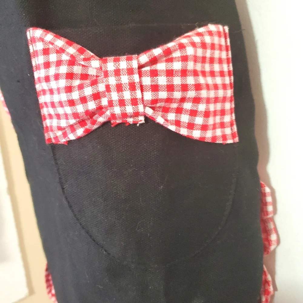 BLACK Kitchen Cooking Apron Red & White Gingham Checked Ruffle Dress Style
